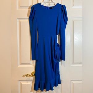 High low electric blue dress with ribbon